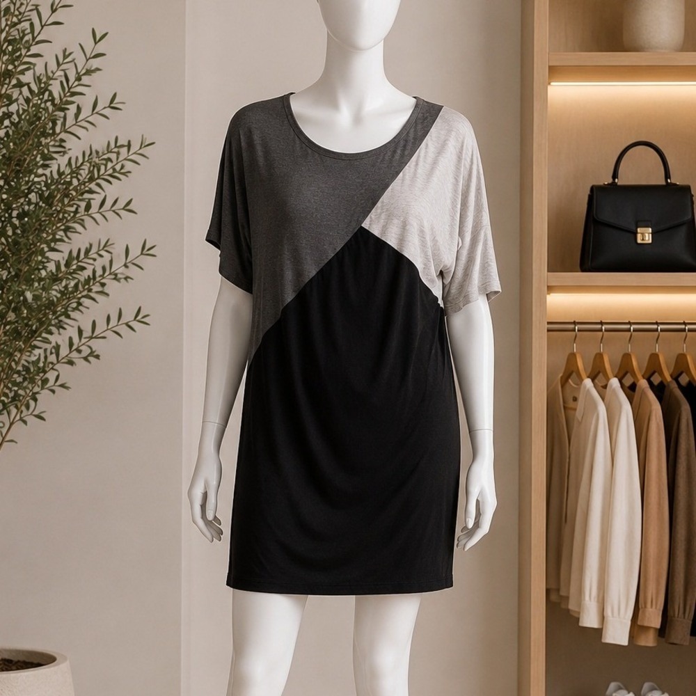 One Clothing Women Tunic Top Colorblock Geometric 3/4 Sleeve Small